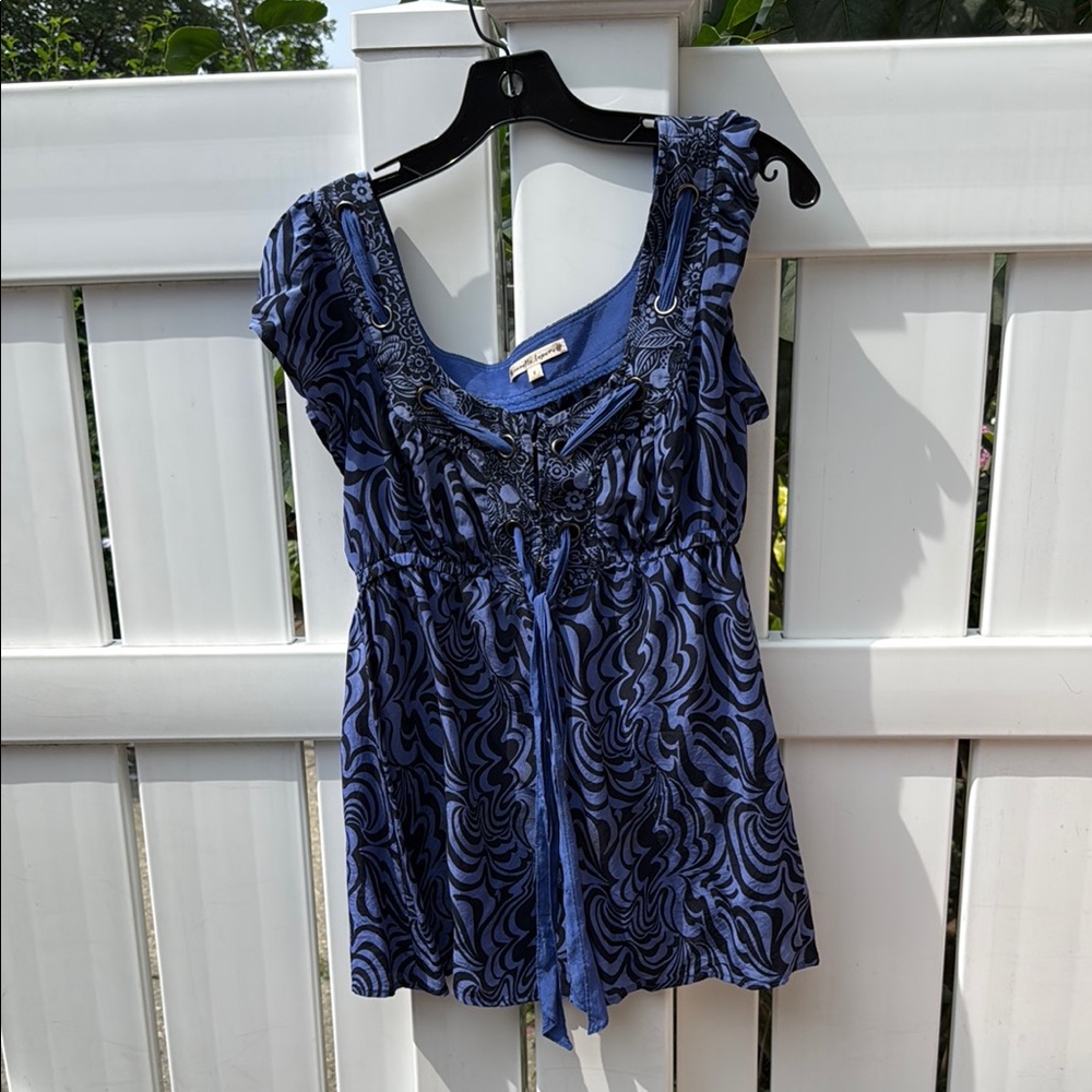Nanette Lepore Blue and Black Patterned Top